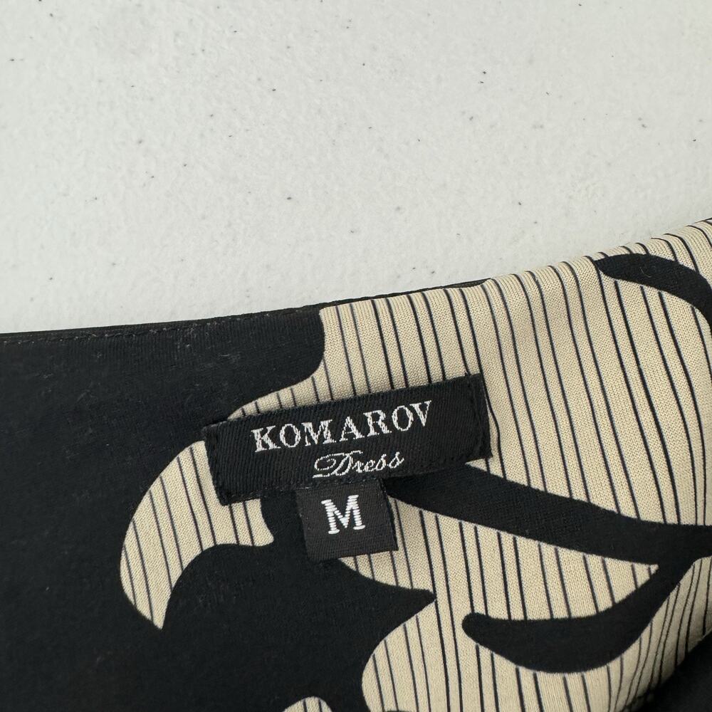 Komarov Womens Dress M Black Floral Jersey Knit Belted Cowl Neck Cocktail Career - Picture 9 of 11